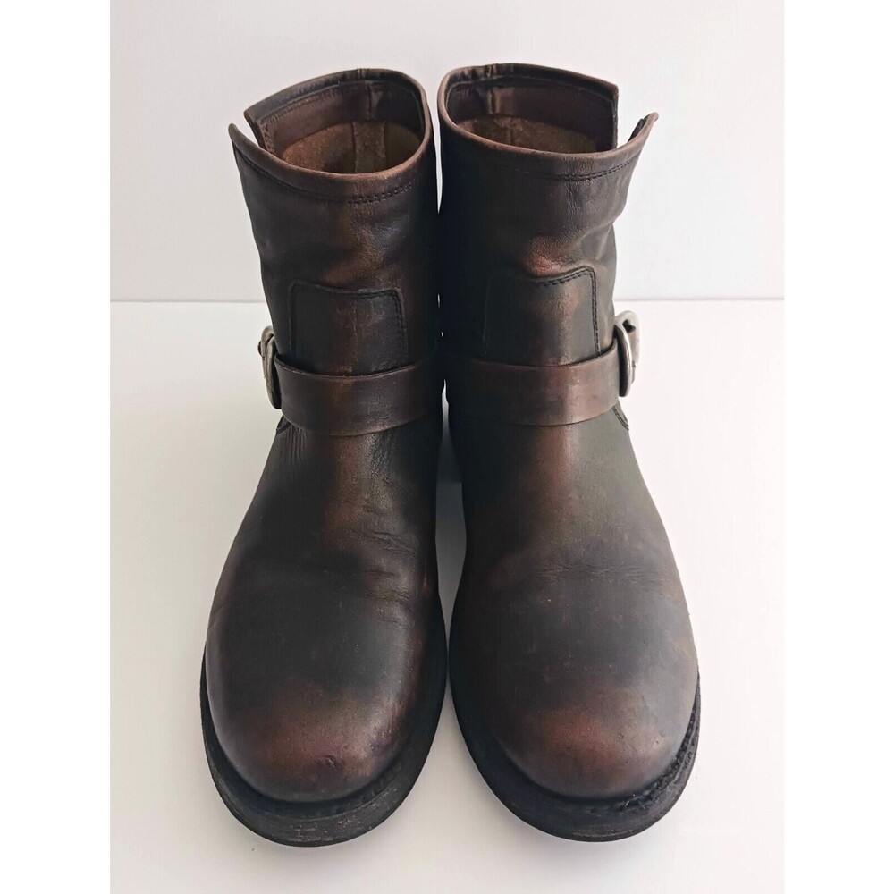 FRYE Veronica Ankle Bootie Dk Brown Distressed Leather Moto Buckle Strap 8.5 - Picture 5 of 14